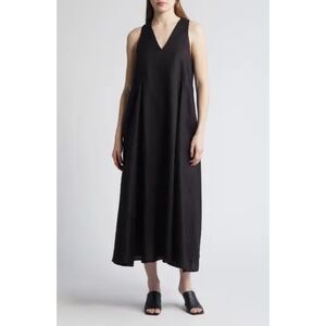 NWT COS Sleeveless Linen Dress V Neck Pockets Midi Maxi Black Size 6